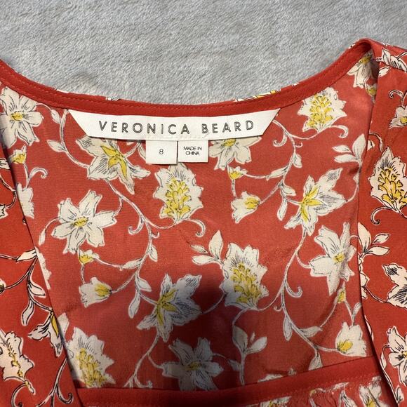 Veronica Beard Red Floral Josephine Ruched Mini Dress Womens Size 8 Silk - Picture 9 of 15